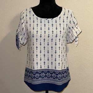 White & Navy Blue Blouse